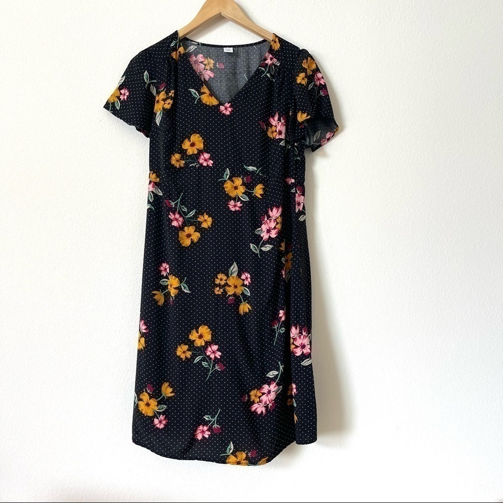 Old Navy Maternity Black Floral Polka Dot Midi Dress S